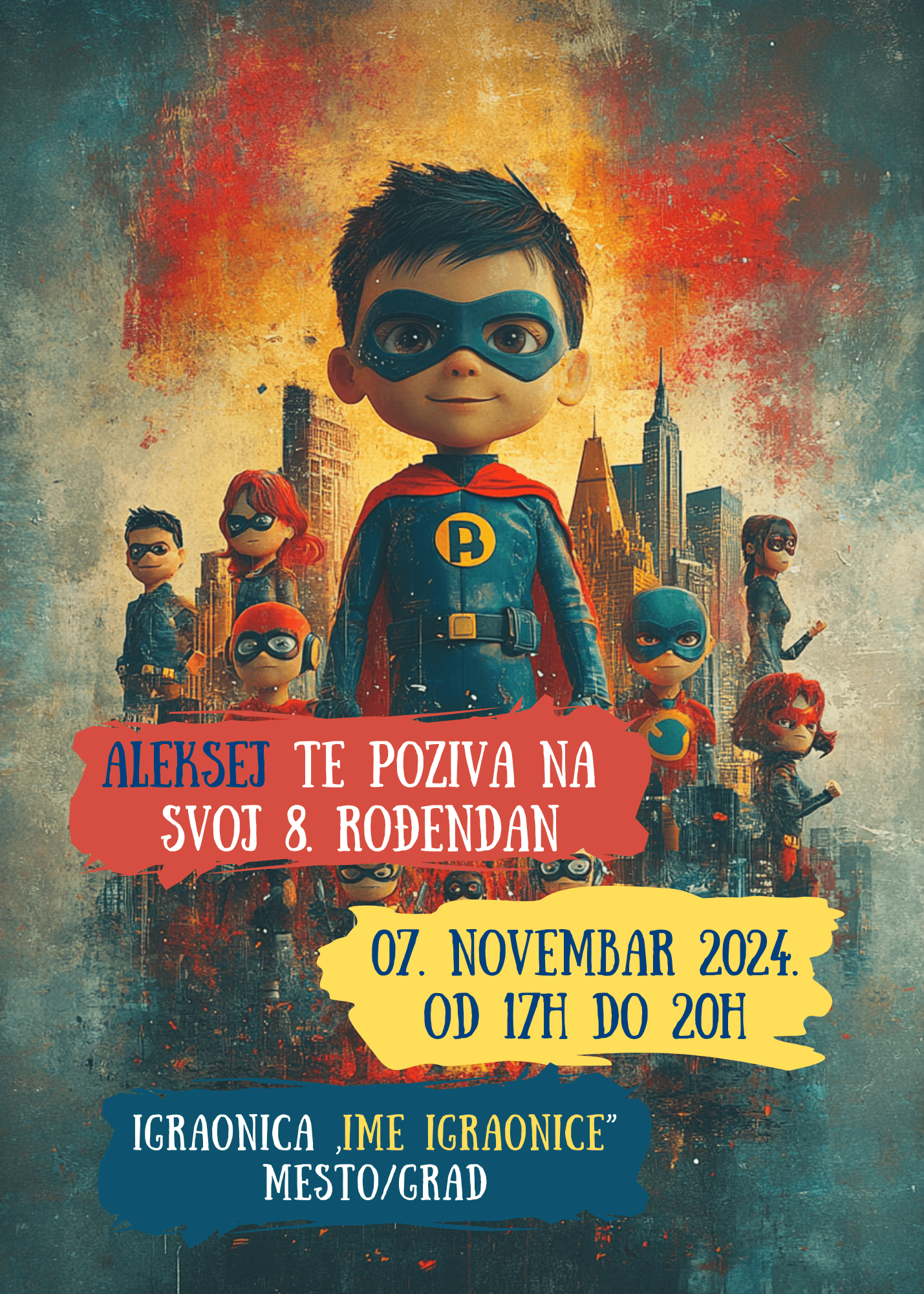 Pozivnica za rođendan sa superherojima – Postani deo herojske avanture!