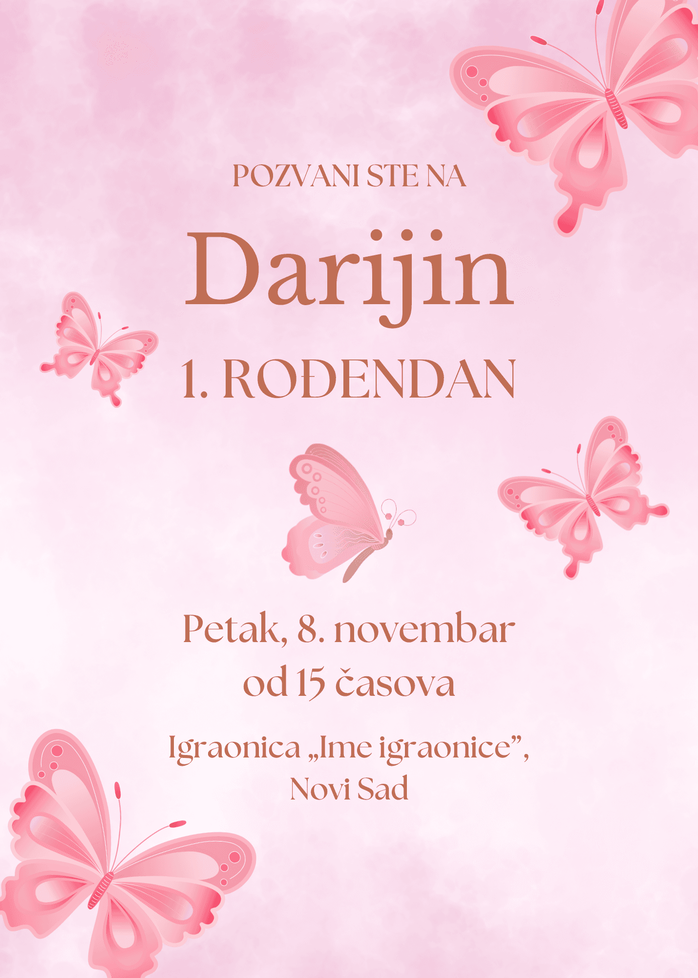 Elegantna pozivnica za rođendan – nežna proslava sa ružičastim leptirima